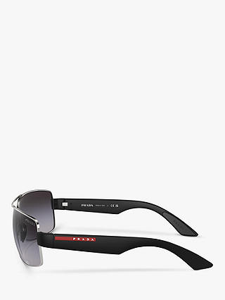 Prada Linea Rossa PS 50ZS Men's Rectangular Sunglasses, Silver/Grey Gradient
