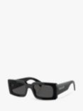 Prada PR A07S Women's Rectangular Sunglasses, Black/Grey