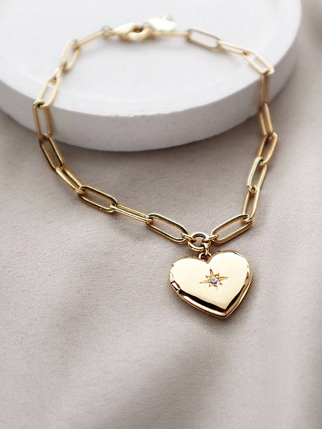 Wanderlust + Co Heart Locket Chain Bracelet, Gold