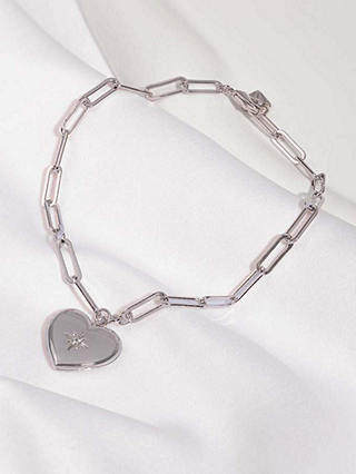 Wanderlust + Co Heart Locket Chain Bracelet, Silver