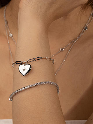 Wanderlust + Co Heart Locket Chain Bracelet, Silver