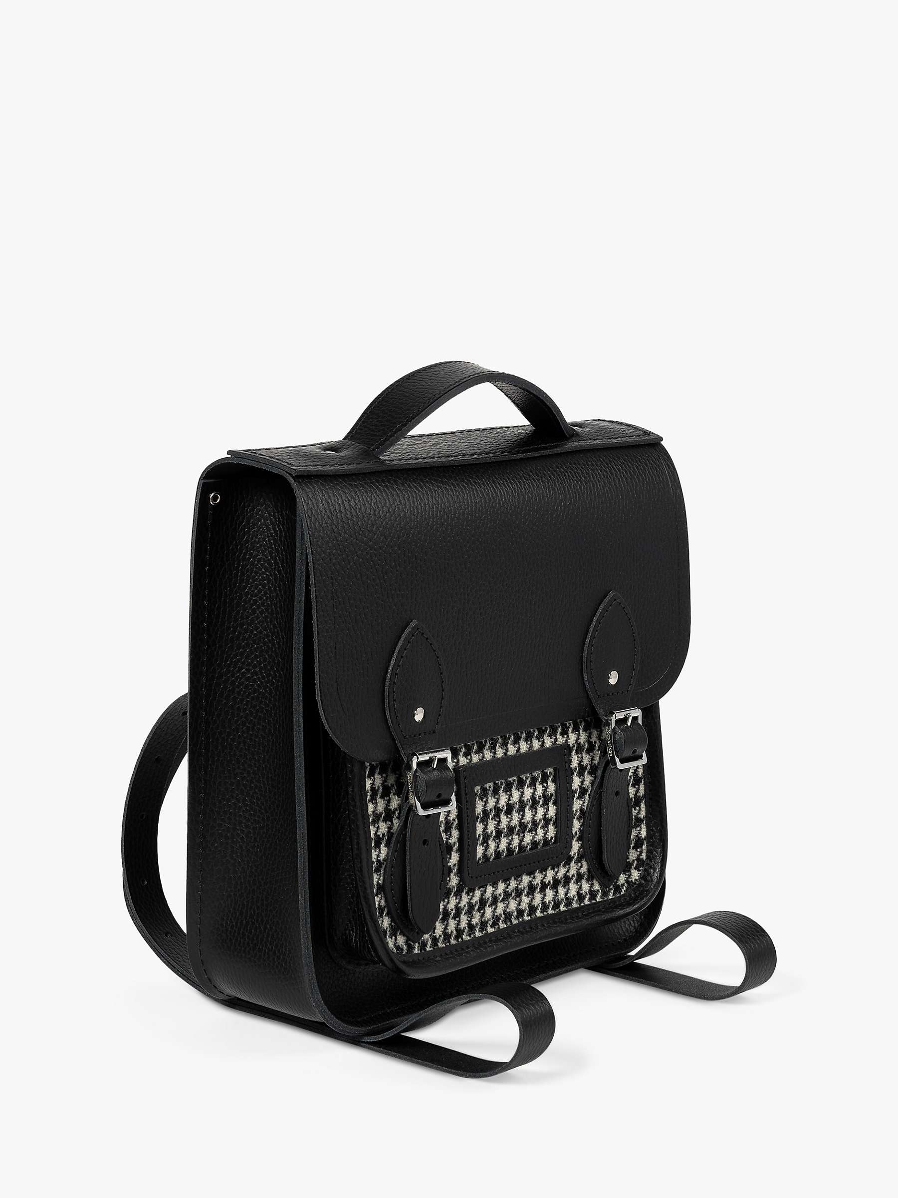 Buy Cambridge Satchel Small Portrait Leather Backpack, Black Celtic Grain/Harris Tweed Tartan Online at johnlewis.com