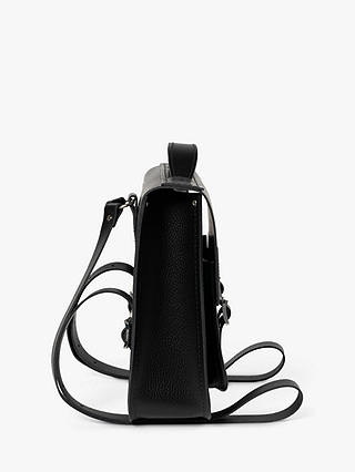 Cambridge Satchel Small Portrait Leather Backpack, Black Celtic Grain/Harris Tweed Tartan
