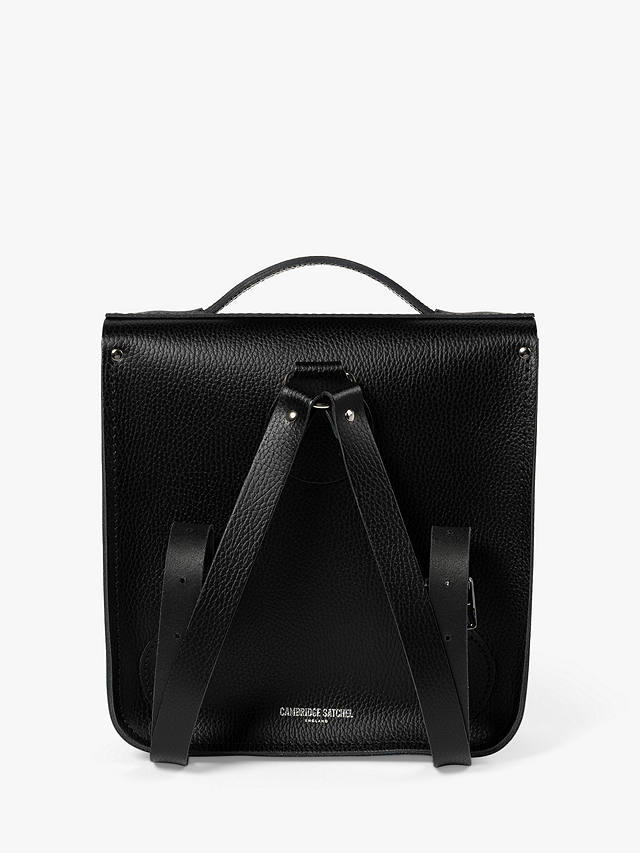 Cambridge Satchel Small Portrait Leather Backpack, Black Celtic Grain/Harris Tweed Tartan