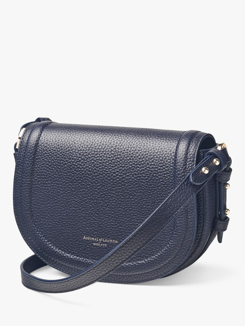 Aspinal of London Stella Small Full Grain Leather Satchel Bag, Navy