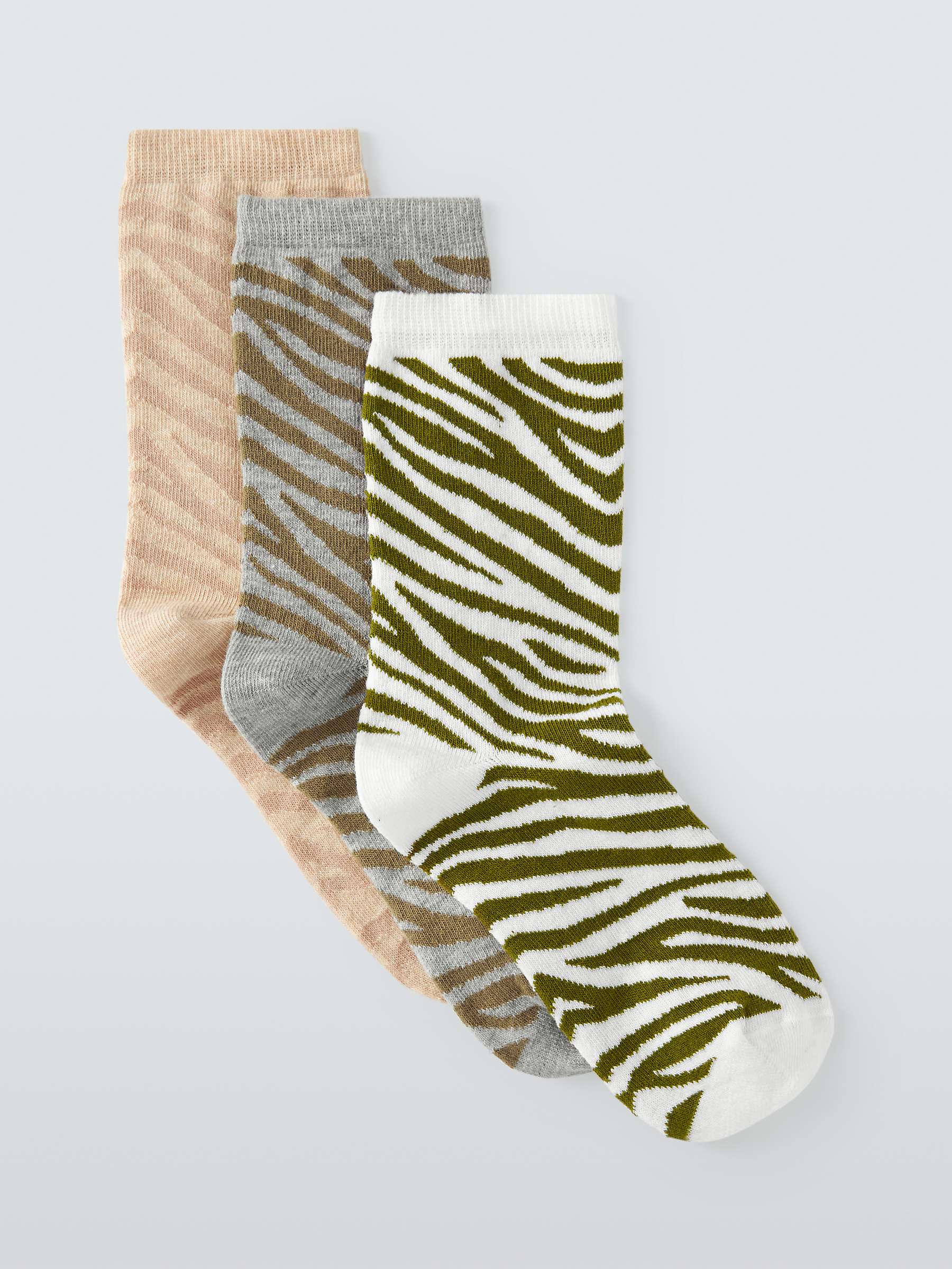 Buy John Lewis Zebra Print Ankle Socks, Pack of 3, Natural/Multi Online at johnlewis.com