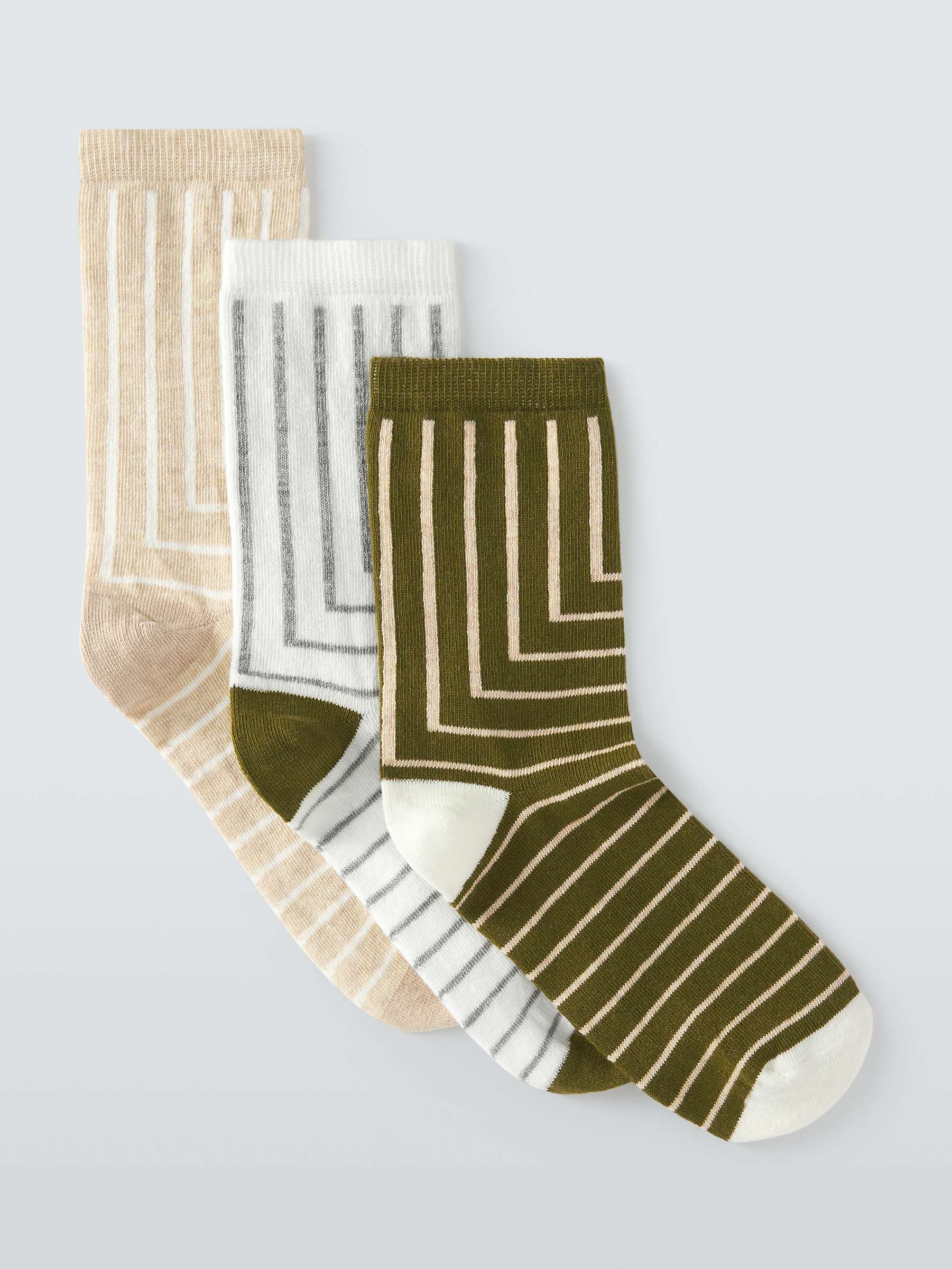 Buy John Lewis Deco Stripe Cotton Mix Ankle Socks, Pack of 3, Natural/Multi Online at johnlewis.com