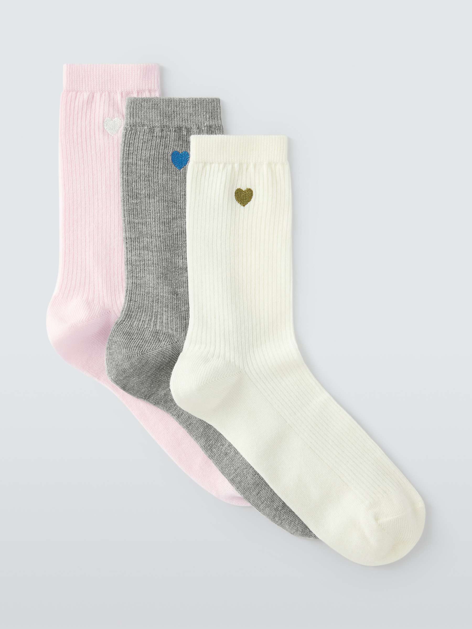 Buy John Lewis Embroidered Heart Ankle Socks, Pack of 3, Ivory/Pink Online at johnlewis.com