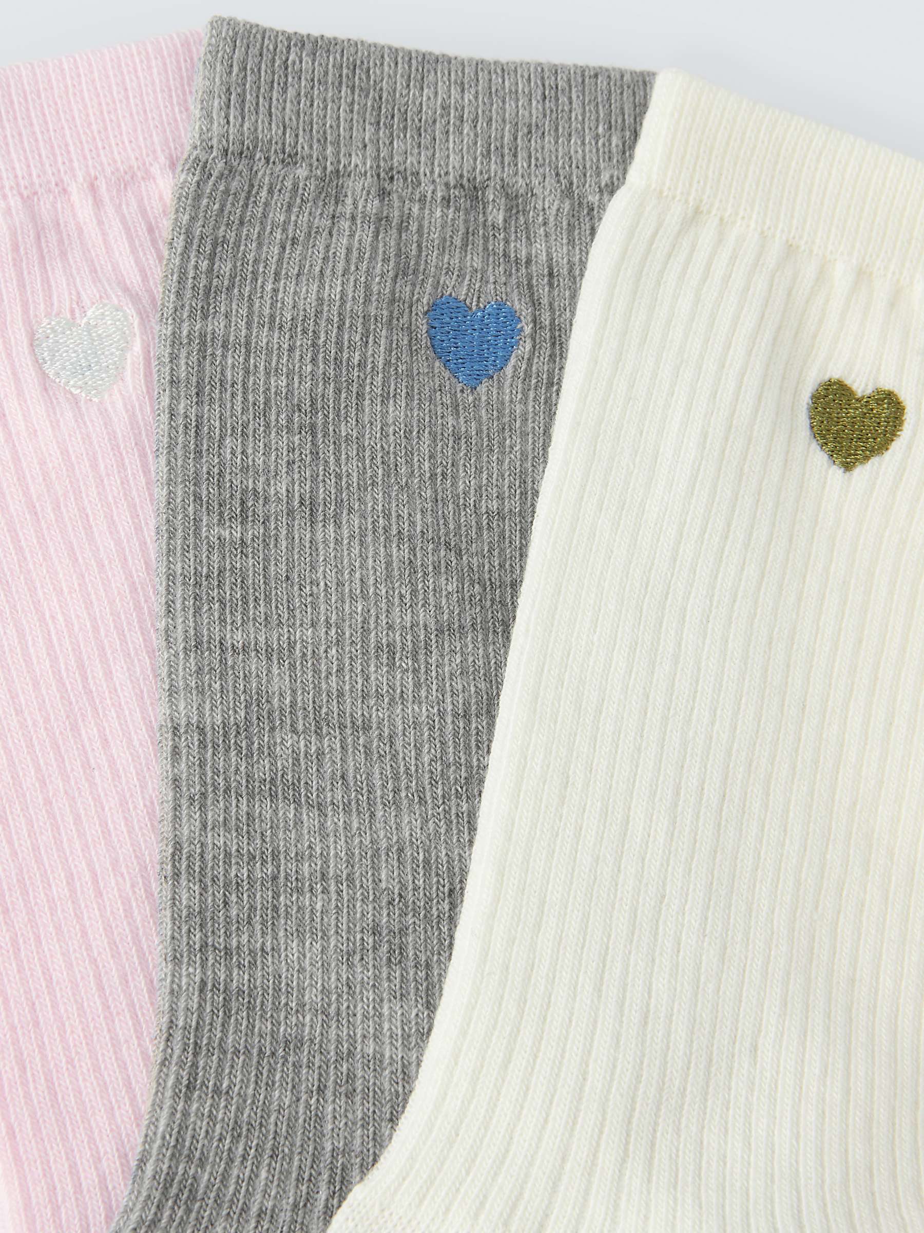 Buy John Lewis Embroidered Heart Ankle Socks, Pack of 3, Ivory/Pink Online at johnlewis.com