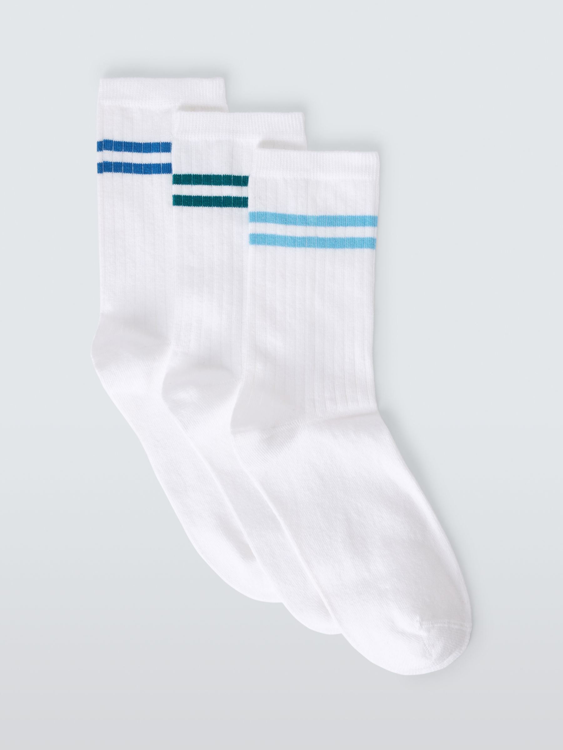 John Lewis Sports Stripe Ankle Socks, Pack of 3, Blue/Multi at John ...