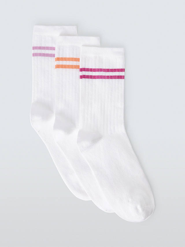 John Lewis Sports Stripe Ankle Socks, Pack of 3, Pink/Multi