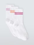 John Lewis Sports Stripe Ankle Socks, Pack of 3, Pink/Multi