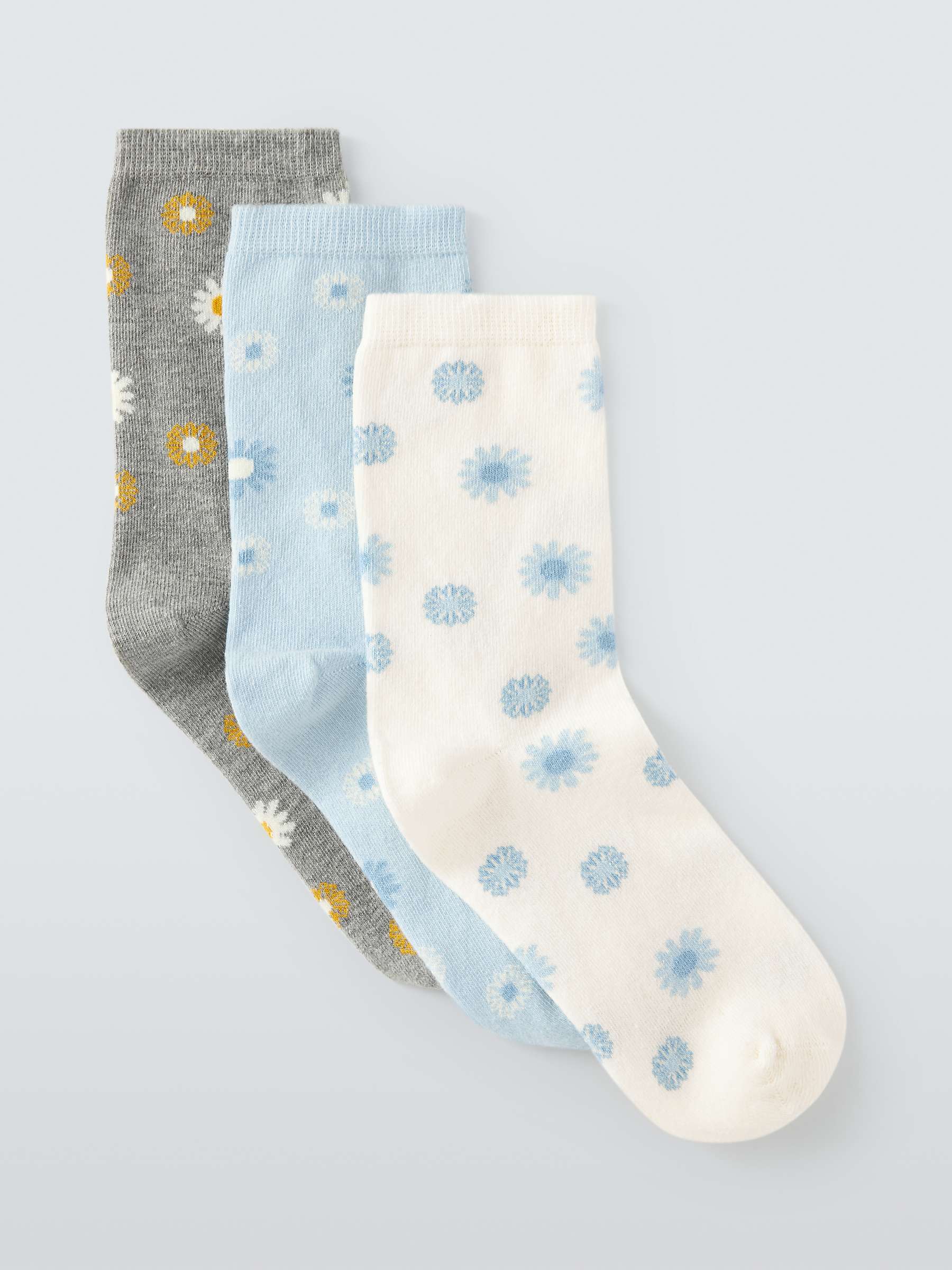 Buy John Lewis Floral Print Cotton Mix Ankle Socks, Pack of 3, Blue/Multi Online at johnlewis.com