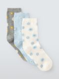 John Lewis Floral Print Cotton Mix Ankle Socks, Pack of 3, Blue/Multi