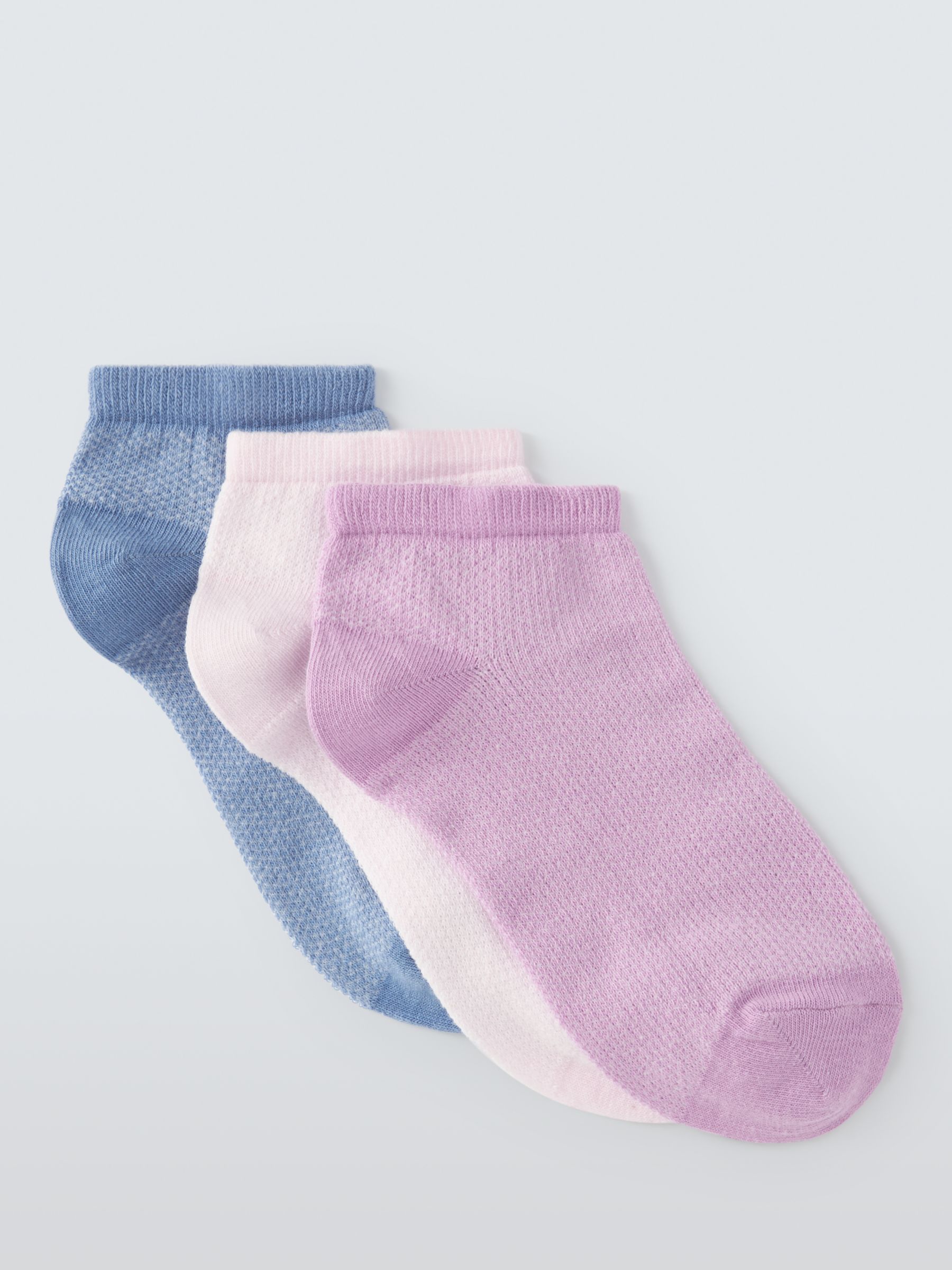 John Lewis Textured Trainer Socks, Pack of 3, Pink/Multi