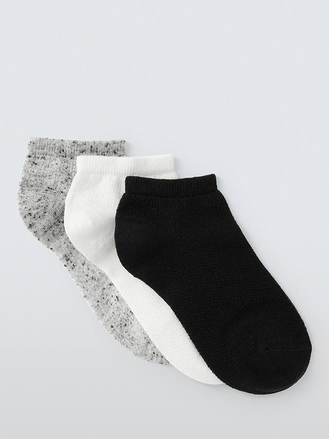 John Lewis Textured Trainer Socks, Pack of 3, Black/Multi