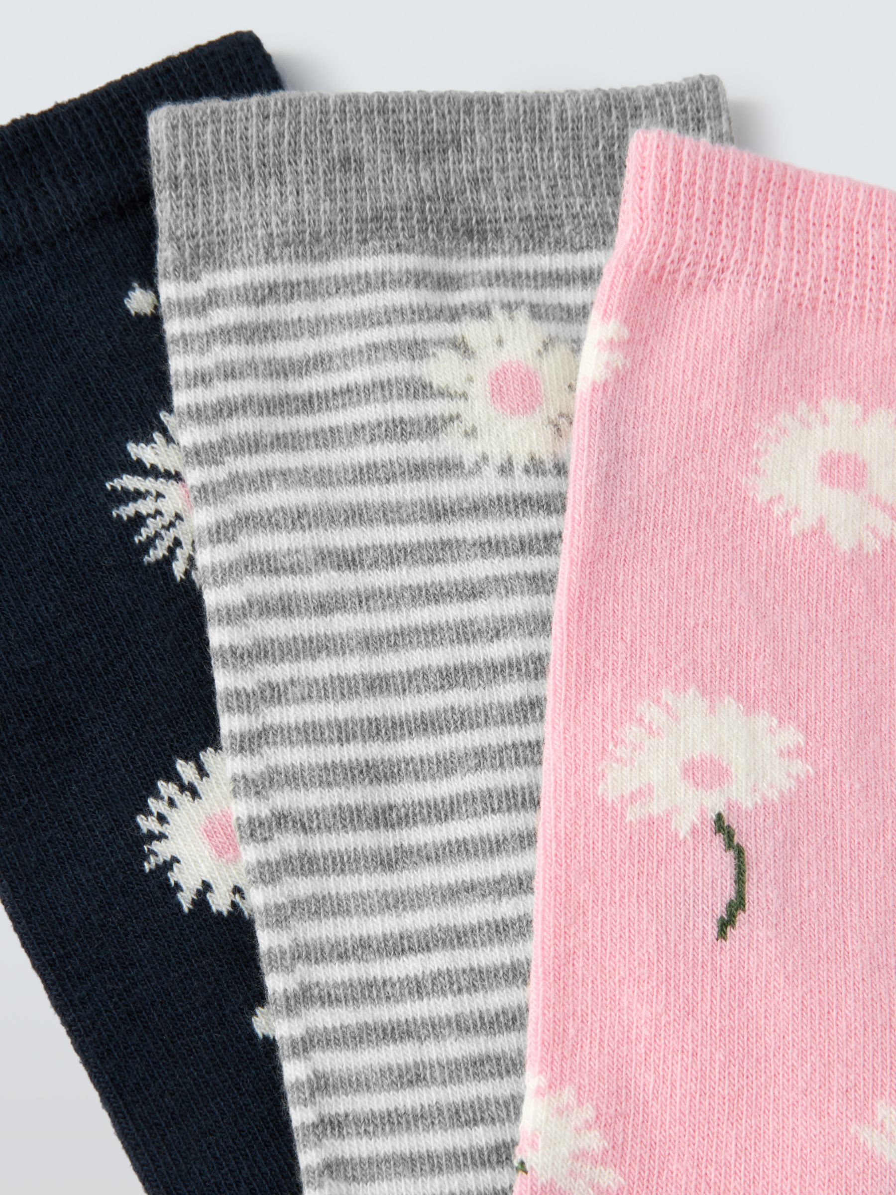 Buy John Lewis Daisy Print Cotton Mix Ankle Socks, Pack of 3, Grey/Multi Online at johnlewis.com