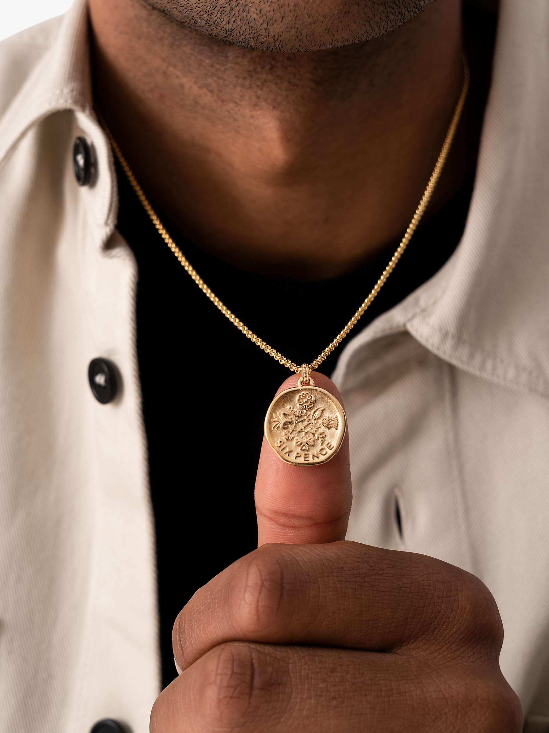 Buy Dower & Hall Men's Lucky Sixpence Talisman Pendant Necklace, Gold Online at johnlewis.com