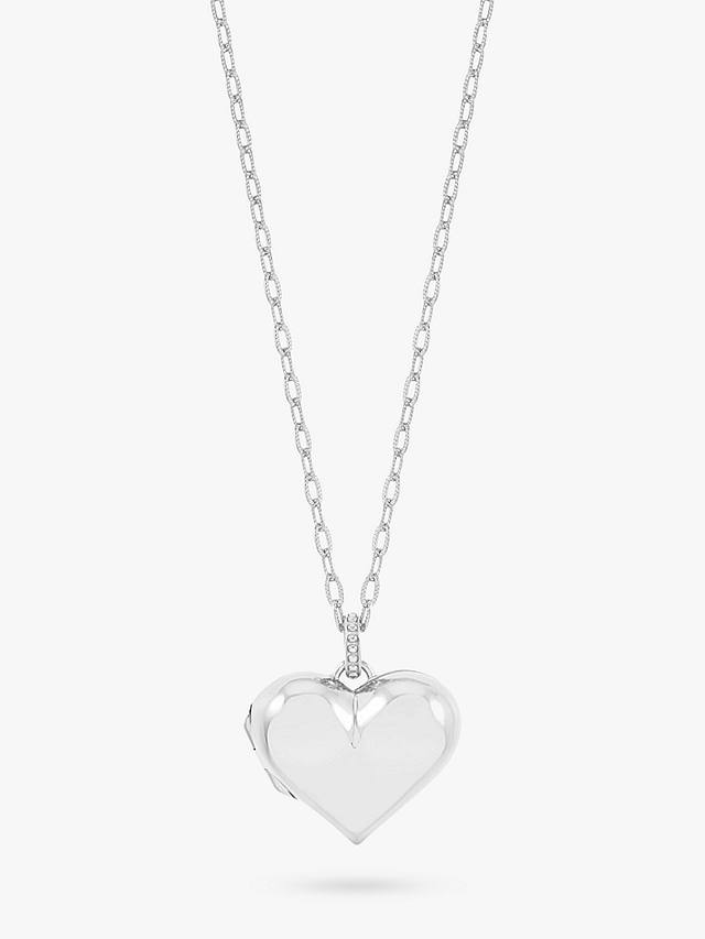 Dower & Hall Treasured Heart Locket on Millie-Grain Textured Chain, Silver