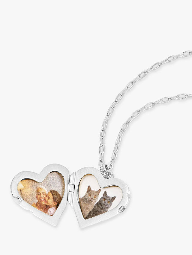 Dower & Hall Treasured Heart Locket on Millie-Grain Textured Chain, Silver