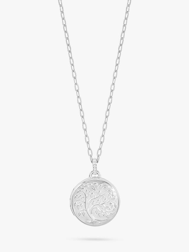 Dower & Hall Tree of Life Locket on Textured Mille-Grain Chain, Silver