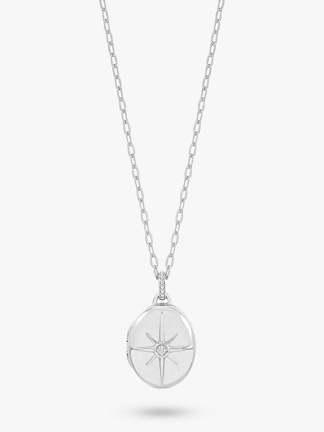 Dower & Hall Diamond Starburst Oval Locket on Textured Milli-Grain Chain, Silver