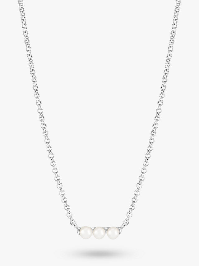 Dower & Hall Timeless Triple Pearl Bar Pendant Fine Chain Necklace, Silver