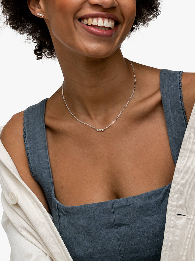 Dower & Hall Timeless Triple Pearl Bar Pendant Fine Chain Necklace, Silver