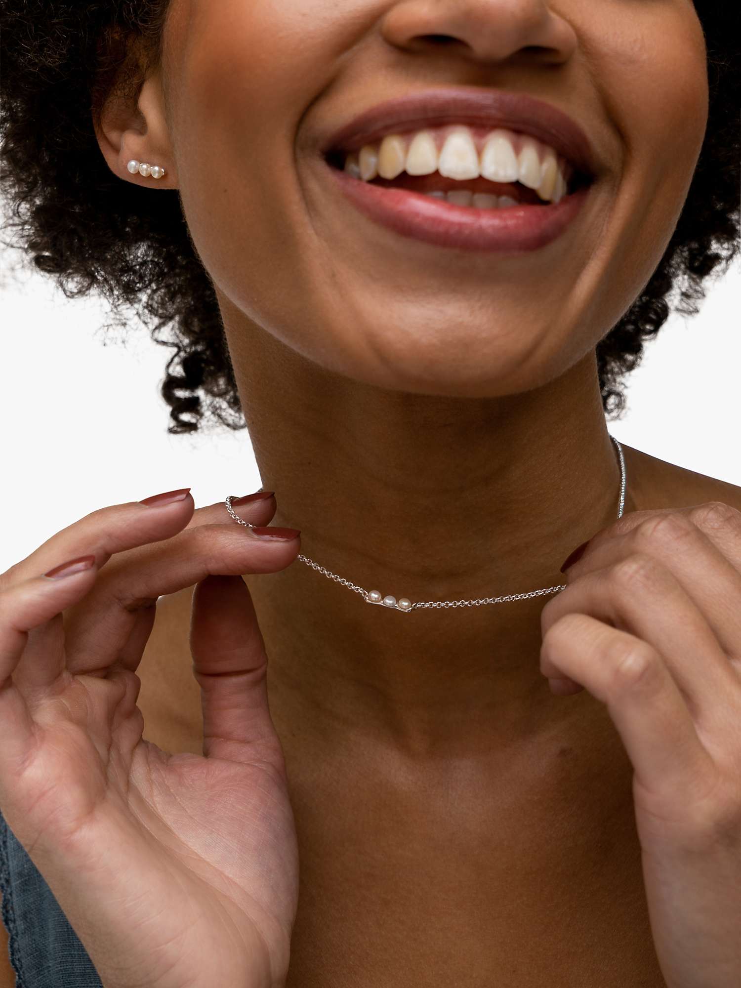 Buy Dower & Hall Timeless Triple Pearl Bar Pendant Fine Chain Necklace, Silver Online at johnlewis.com