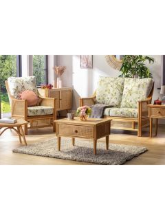 Desser Chester Lily Rattan 3-Seater Lounging Table & Chairs Set, Floral Green/Natural