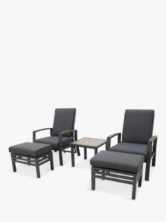 LG Outdoor Monza 2-Seater Garden Side Table & Recliner Chairs & Footstool Set, Graphit
