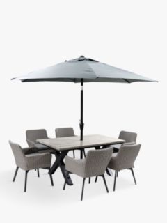 LG Outdoor Java 6-Seater Rectangular Garden Dining Set & Parasol, Grey