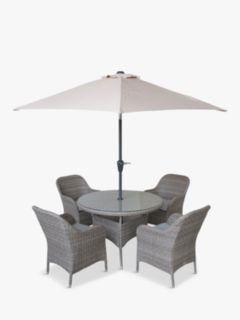 LG Outdoor Monte Carlo 4-Seater Round Garden Dining Table & Chairs Set with Parasol, Sand