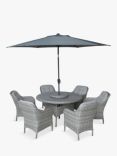 LG Outdoor St Tropez 6-Seater Round Garden Dining Table & Chairs Set with Parasol, Stone