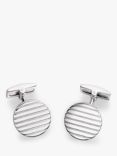 Hoxton London Ribbed Round Cufflinks, Silver