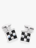 Hoxton London Crystal Chequerboard Square Cufflinks, Silver/Multi
