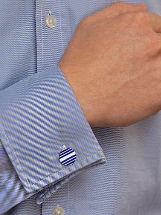 Hoxton London Stripe Enamel Stripe Round Cufflinks, Silver/Blue