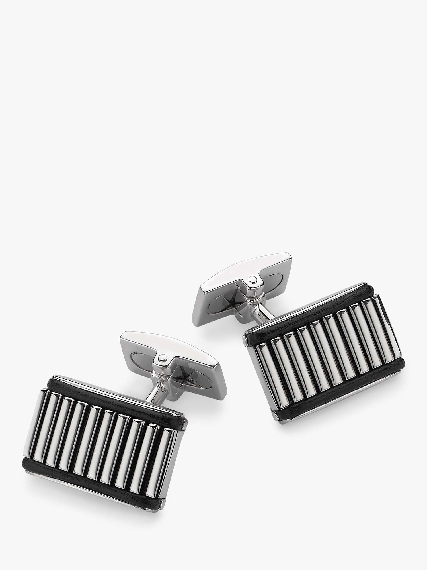 Buy Hoxton London Leather Ribbed Rectangular Cufflinks, Silver Online at johnlewis.com