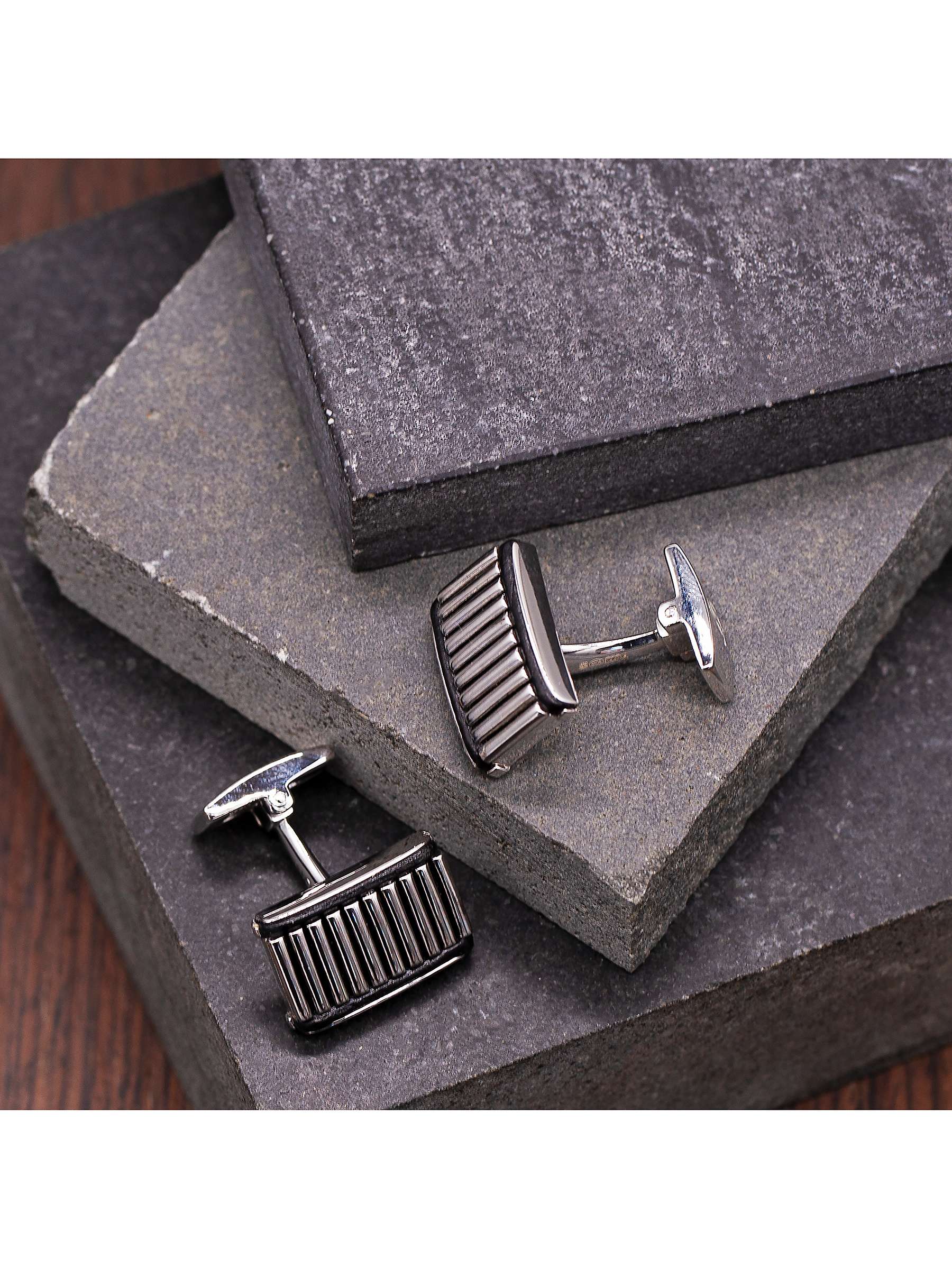 Buy Hoxton London Leather Ribbed Rectangular Cufflinks, Silver Online at johnlewis.com