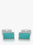 Hoxton London Turquoise Rectangle Cufflinks, Silver/Blue
