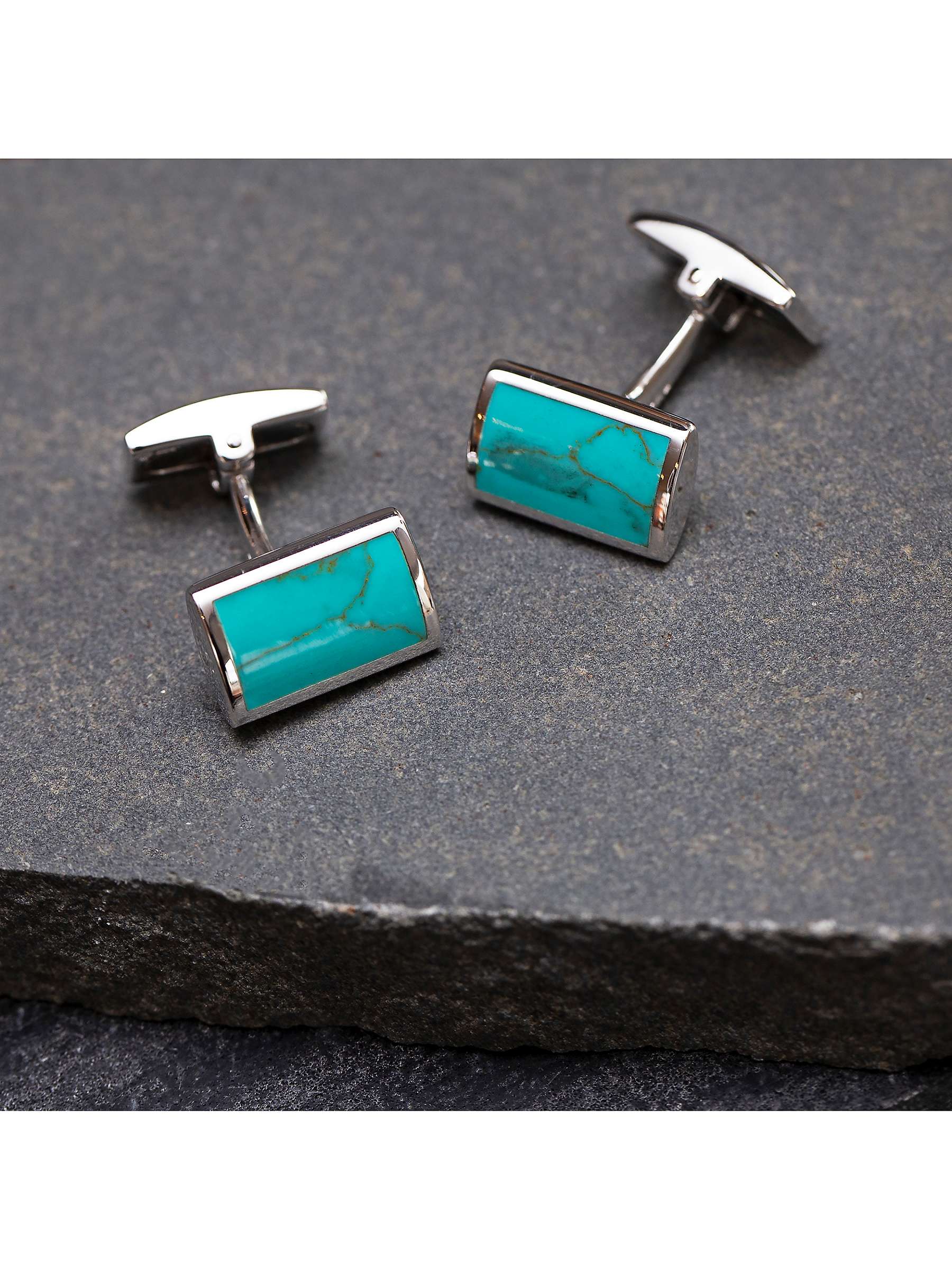 Buy Hoxton London Turquoise Rectangle Cufflinks, Silver/Blue Online at johnlewis.com
