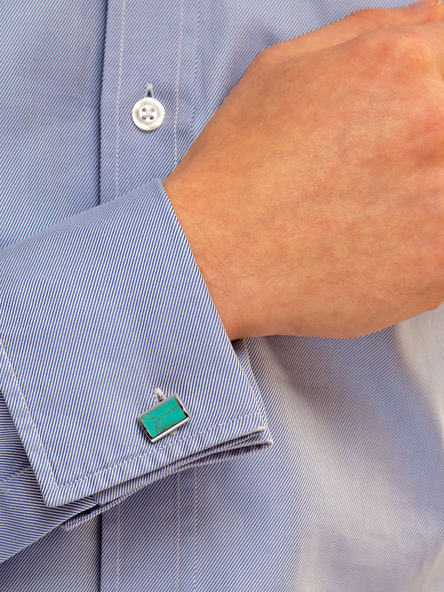 Buy Hoxton London Turquoise Rectangle Cufflinks, Silver/Blue Online at johnlewis.com
