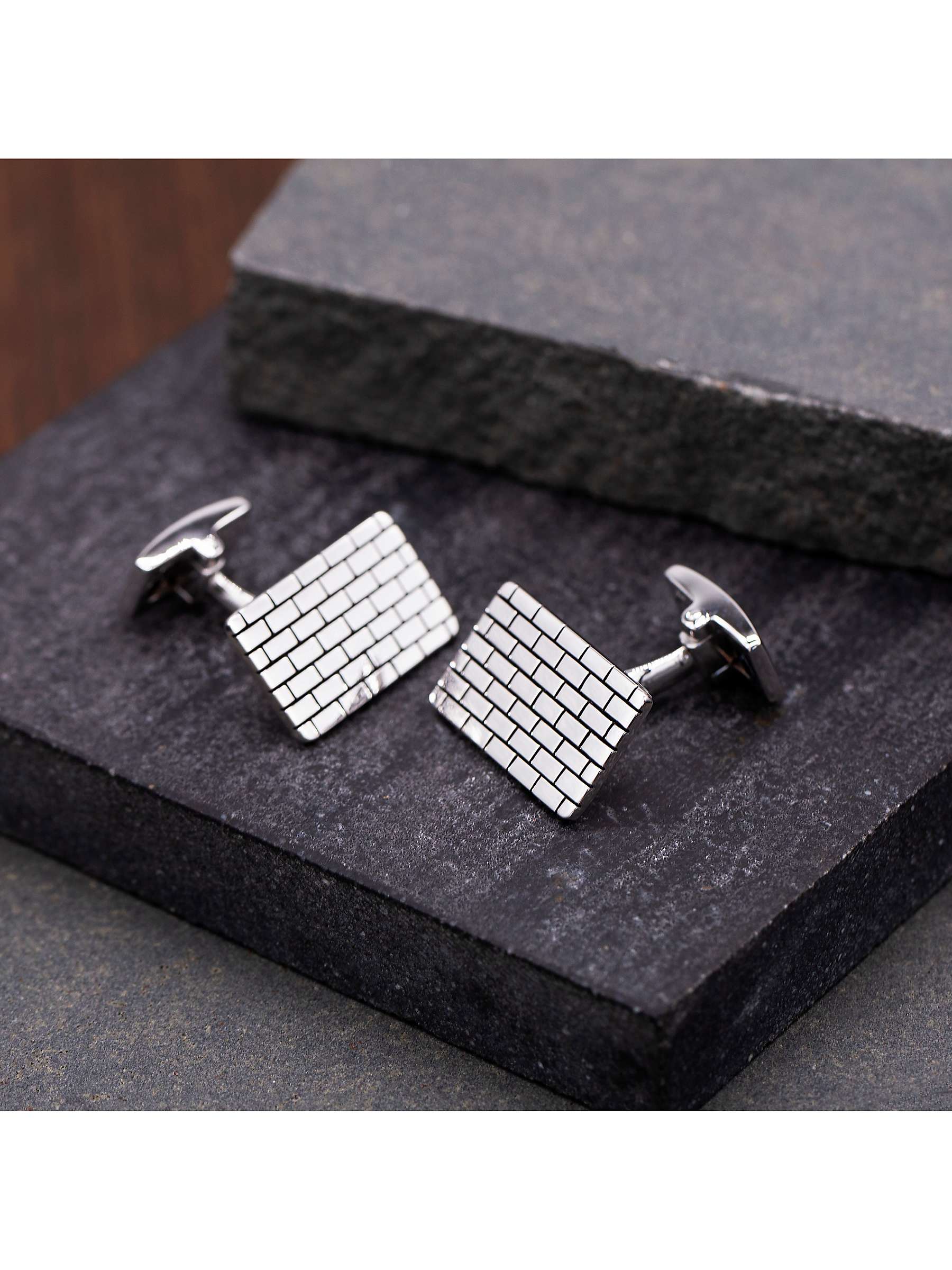 Buy Hoxton London Brick Pattern Rectangular Cufflinks, Silver Online at johnlewis.com