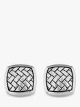 Hoxton London Rhodium Plated Herringbone Square Cufflinks, Silver