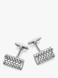 Hoxton London Rhodium Plated Herringbone Rectangular Cufflinks, Silver