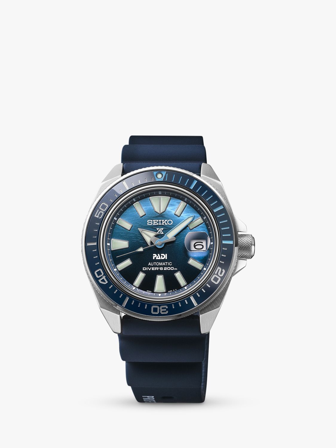 Buy Seiko SRPJ93K1 Men's Prospex Great Blue Samurai Scuba PADI Special Edition Silicone Strap Watch, Blue Online at johnlewis.com