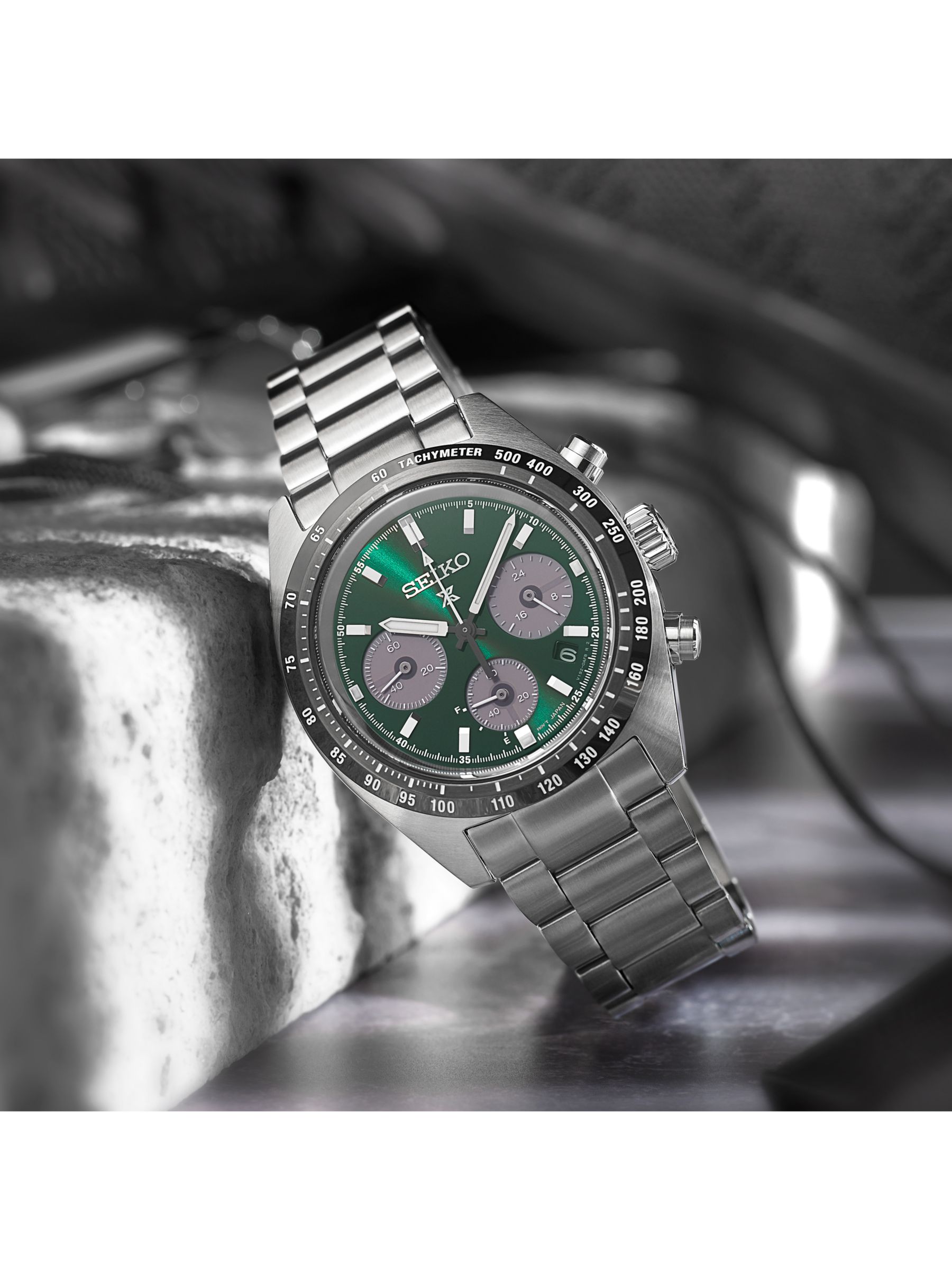 Buy Seiko SSC933P1 Men's Prospex Speedtimer Solar Chronograph Bracelet Strap Watch, Green/Silver Online at johnlewis.com