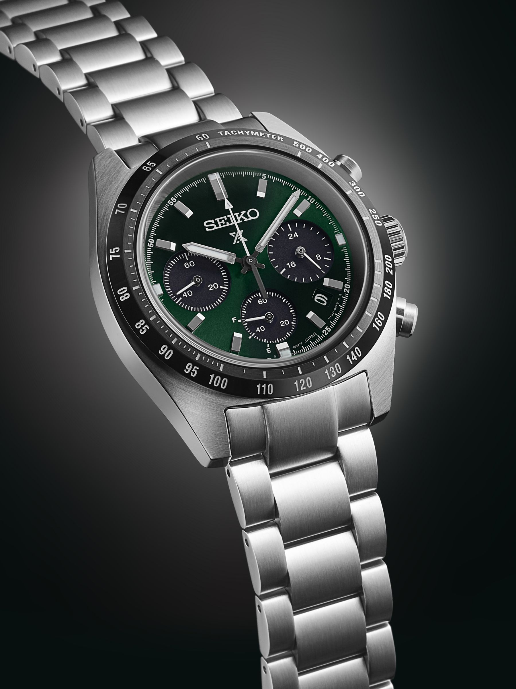 Buy Seiko SSC933P1 Men's Prospex Speedtimer Solar Chronograph Bracelet Strap Watch, Green/Silver Online at johnlewis.com