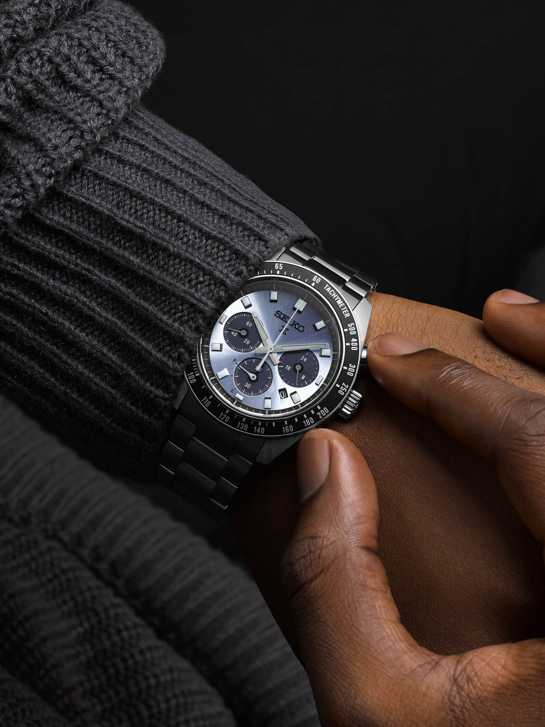 Seiko SSC935P1 Men's Prospex Crystal Trophy Speedtimer Solar Chronograph Bracelet Strap Watch, Ice Blue/Silver