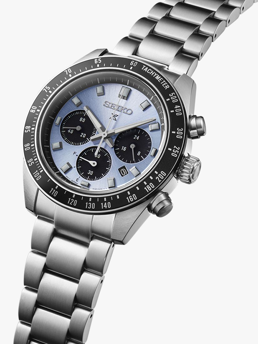 Seiko SSC935P1 Men's Prospex Crystal Trophy Speedtimer Solar Chronograph Bracelet Strap Watch, Ice Blue/Silver